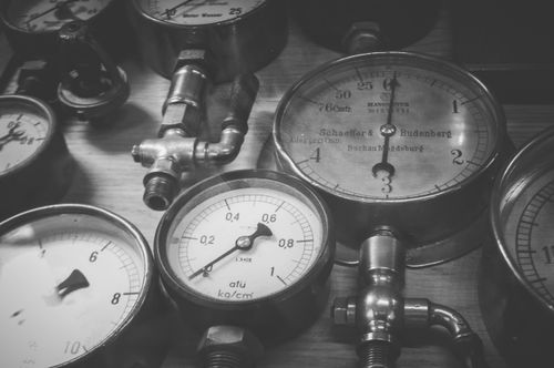 Industrial pressure gauge on pipeline